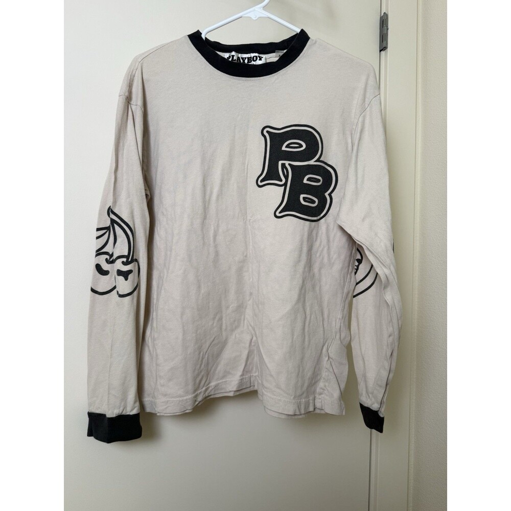 Playboy By Pacsun Long Sleeve Shirt Mens Size S Beige Graphic "Play With Me"